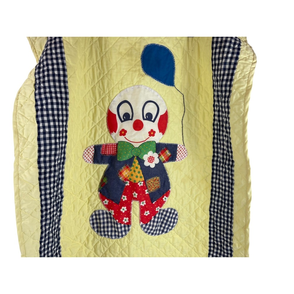 Vintage Handmade Clown Balloon Yellow Baby Crib Blanket Quilted